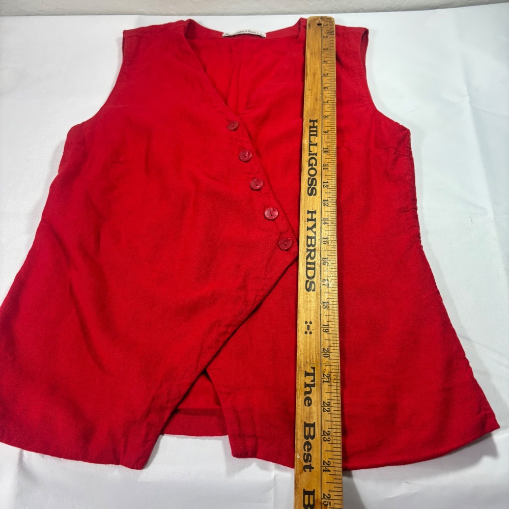 Abercrombie & Fitch Women Red Linen Blend Asymmetrical Button Vest Top Small - Picture 7 of 7